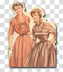 retro vintage fashion, two women animated character cutout decor transparent background PNG clipart