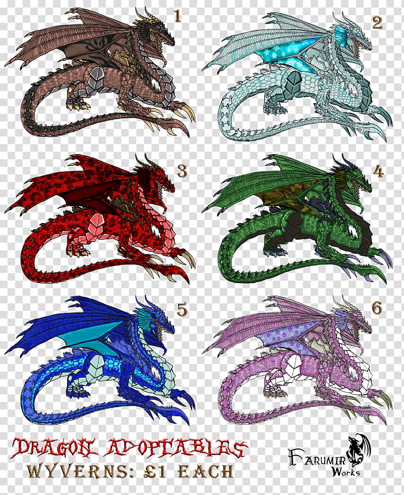 Wyvern Dragon adoptables now available, assorted-color dragon illustration transparent background PNG clipart