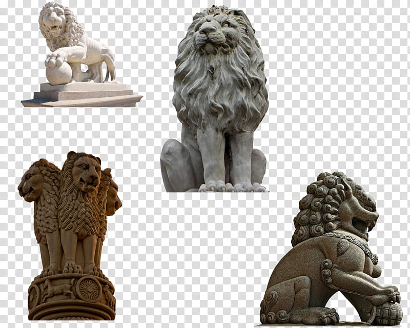 Lion Statues, white lion statues collage transparent background PNG clipart