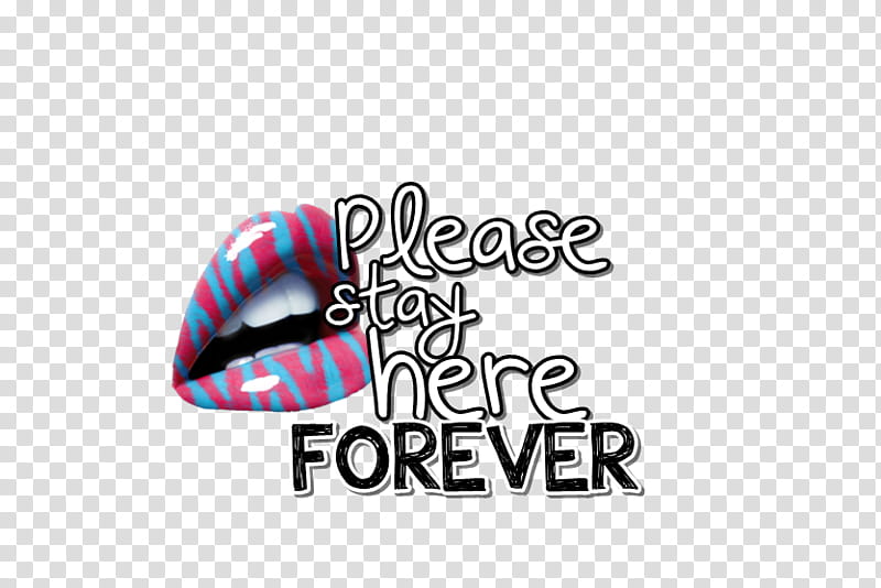 Cute Lips, blue and pink lips with please stay here forever text overlay transparent background PNG clipart