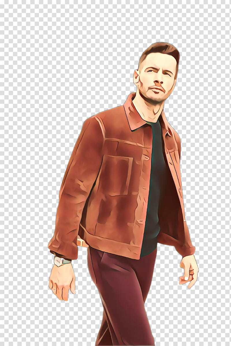 standing brown maroon fashion male, Cartoon, Jacket, Gentleman, Outerwear, Action Figure, Leather Jacket transparent background PNG clipart