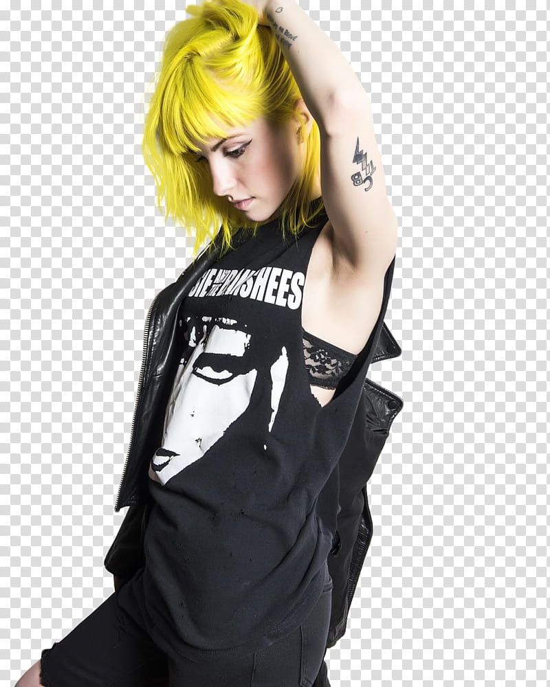 Hayley Williams, Hayley Williams with hand on hair looking down transparent background PNG clipart