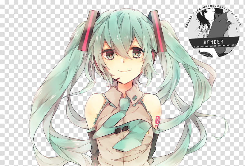 Render Hatsune Miku, woman with green hair anime character transparent background PNG clipart