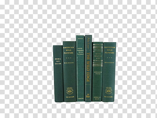 S, six green hardbound books illustration transparent background PNG clipart