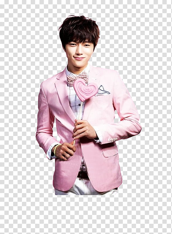 Myungsoo, man smiling and wearing pink blazer transparent background PNG clipart