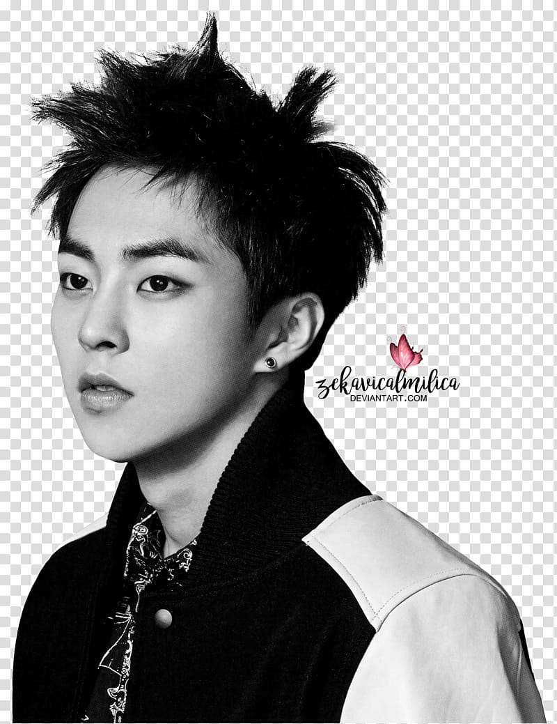 EXO Xiumin  Season Greetings, grayscale graphy of a man wearing jacket transparent background PNG clipart