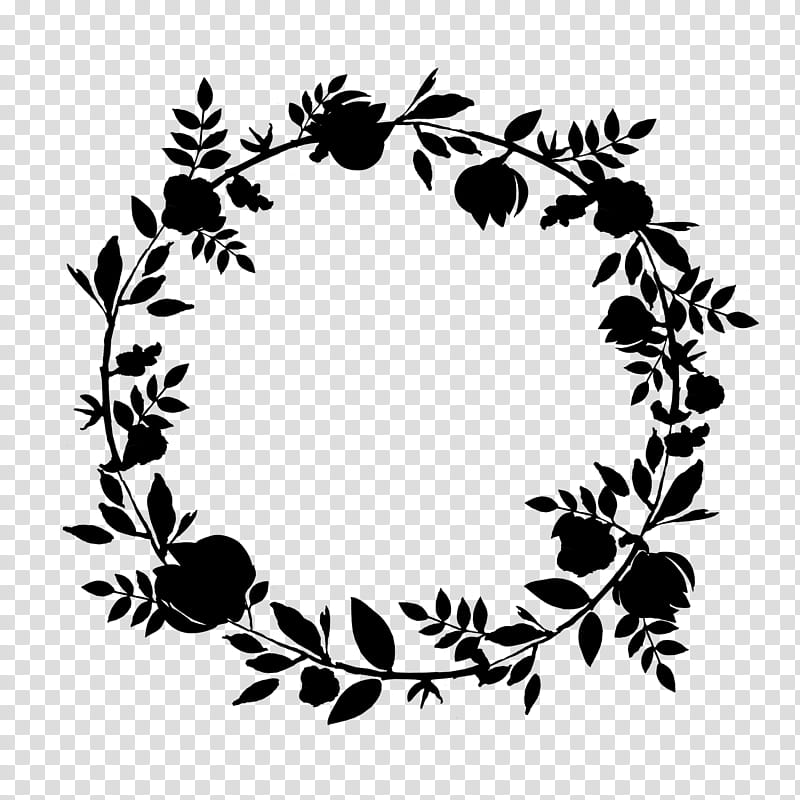Leaf Wreath, Flower, Line, Plants, Branch, Ornament, Stencil, Blackandwhite transparent background PNG clipart