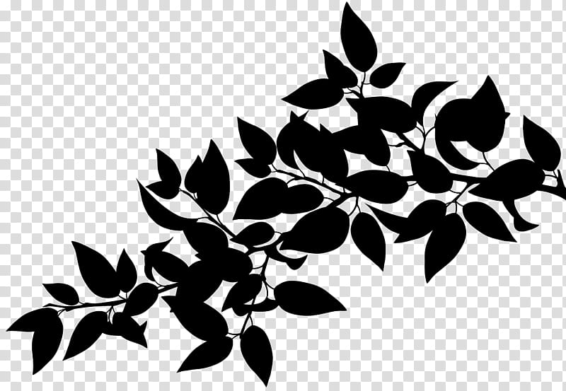 Tree Branch Silhouette, Plant Stem, Flower, Leaf, Plants, Blackandwhite, Twig, Stencil transparent background PNG clipart