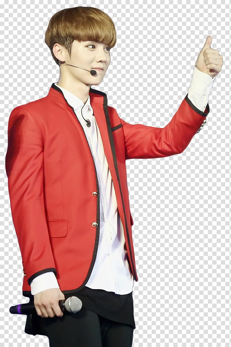 man wearing red jacket standing and making approved hand sign transparent background PNG clipart