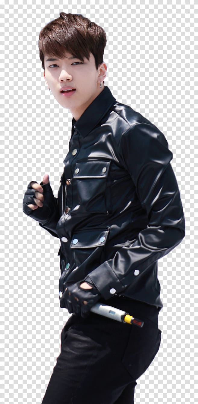 YoungJae BAP , man wearing black jacket facing his right side transparent background PNG clipart