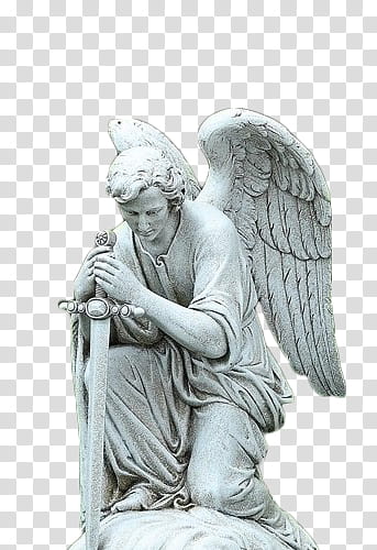 , male kneeling angel holding sword statue transparent background PNG clipart