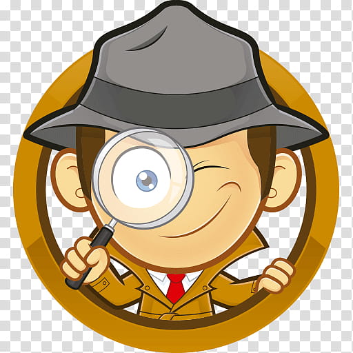 Magnifying Glass Drawing, Detective, Private Investigator, Cartoon, Facial Expression, Hat, Smile, Headgear transparent background PNG clipart