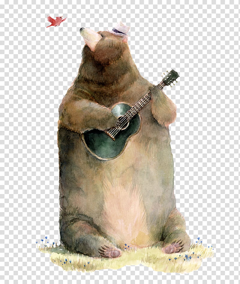 Crazy Animals s, brown bear playing guitar illustration transparent background PNG clipart