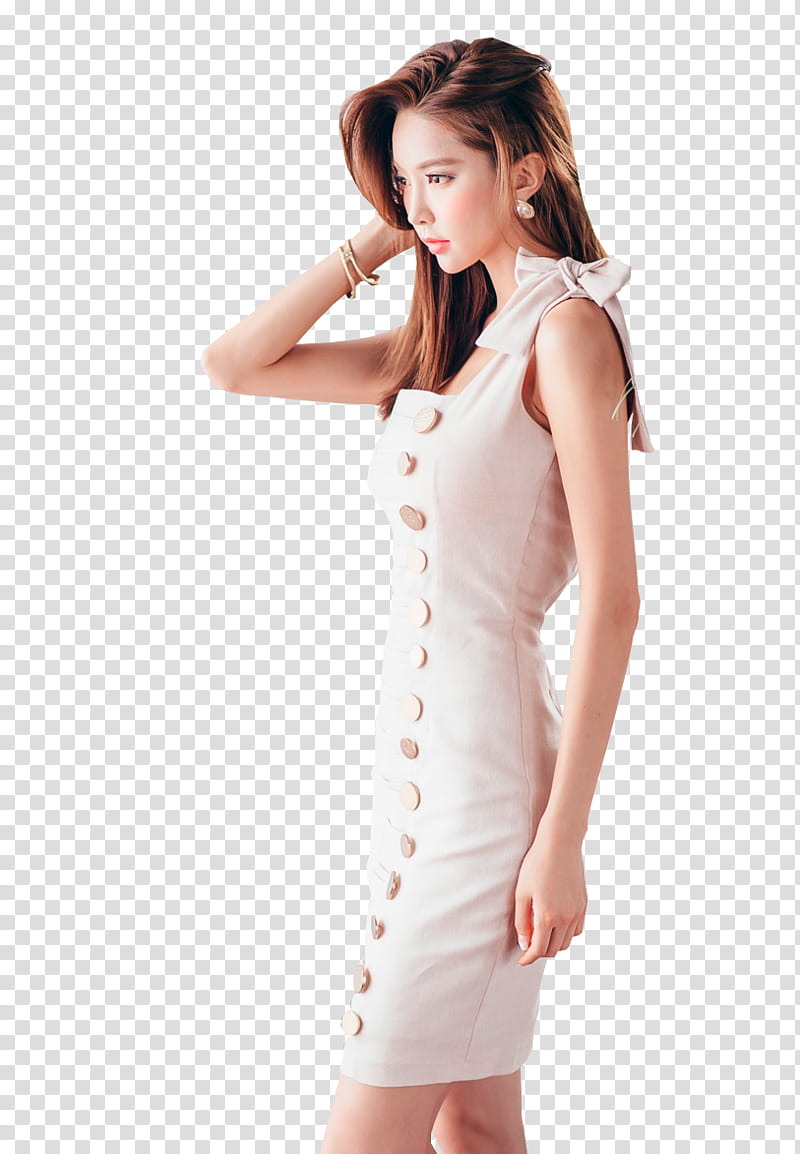 PARK SOO YEON, woman wearing white sleeveless dress transparent background PNG clipart