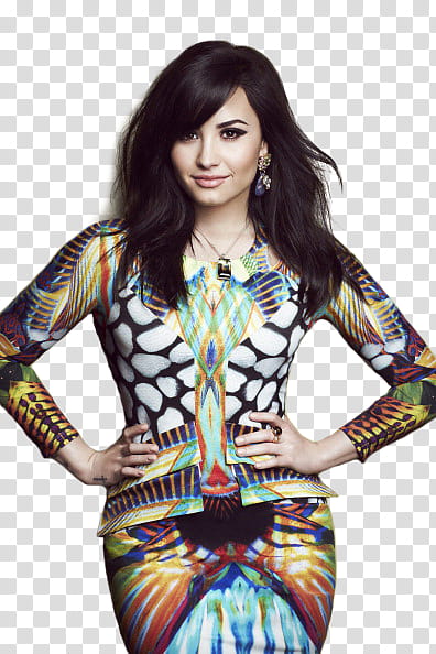 Demi Lovato for Fashion Magazine x Render, woman wearing multicolored long-sleeved top transparent background PNG clipart