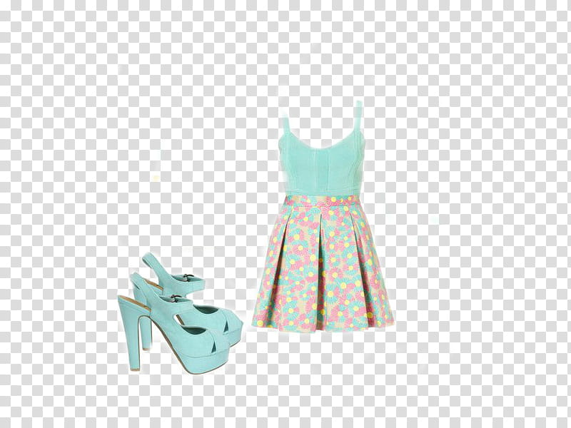 Conjunto vestido Zapatos , women's blue and pink floral spaghetti-strap mini dress transparent background PNG clipart