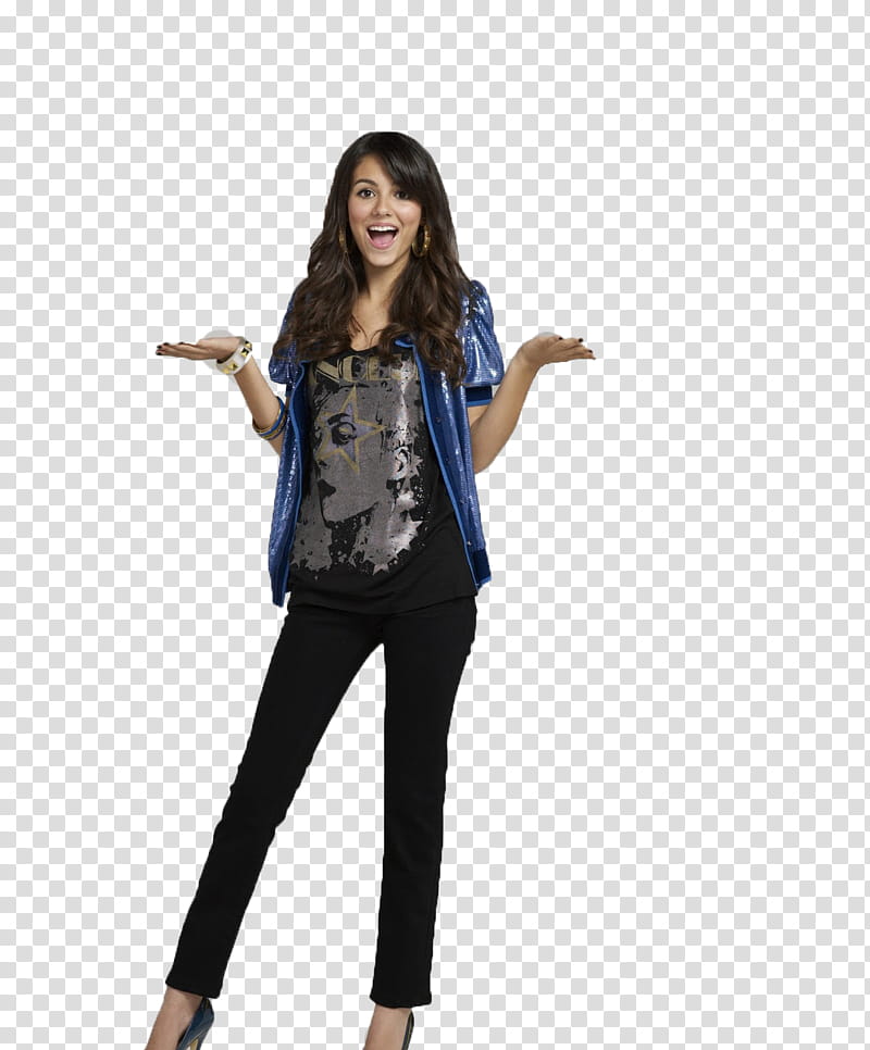 Victoria Justice , shock woman wearing blue leather cap-sleeved shirt transparent background PNG clipart