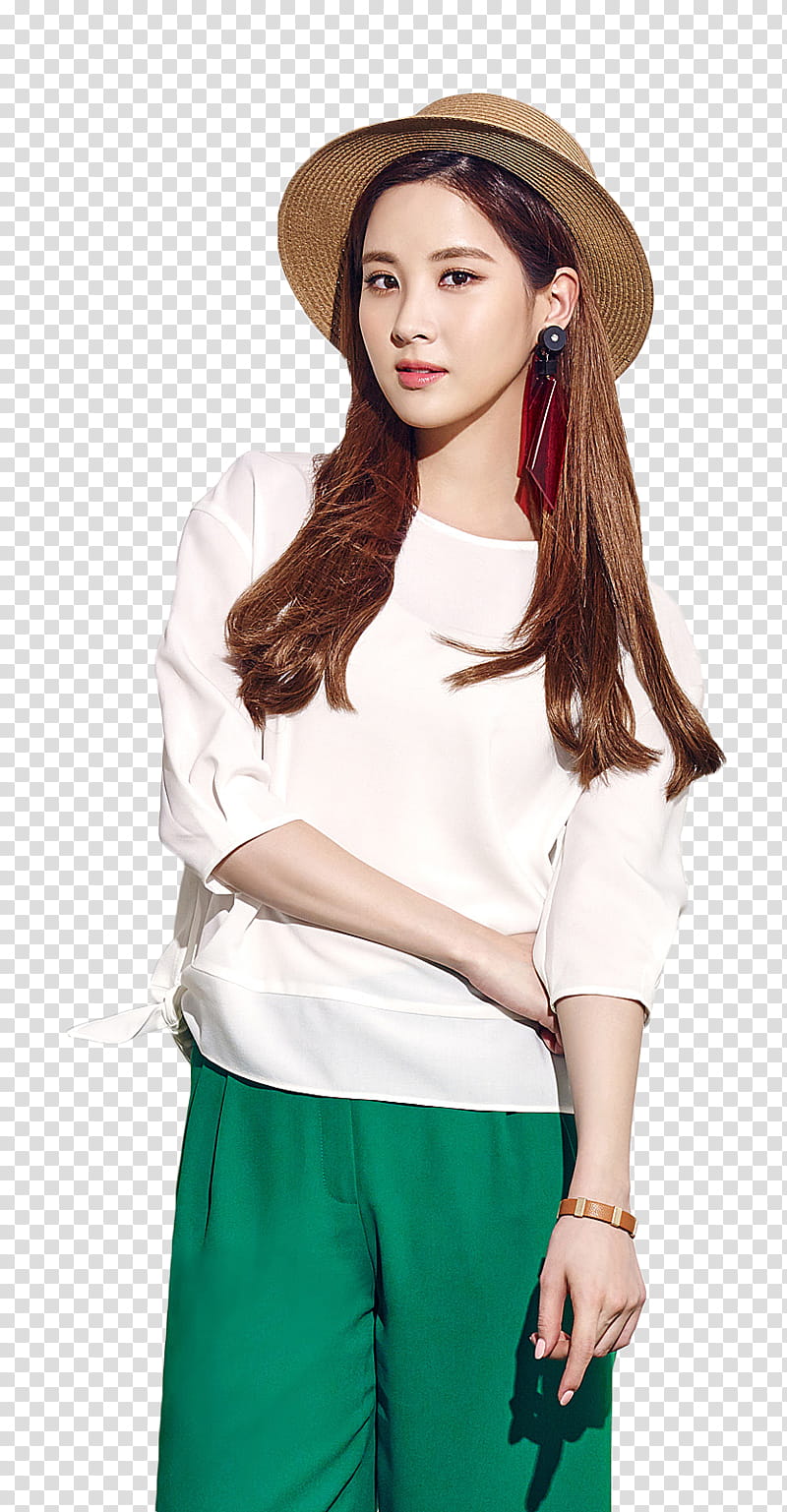 Seohyun  s, woman wearing brown wicker bucket hat transparent background PNG clipart