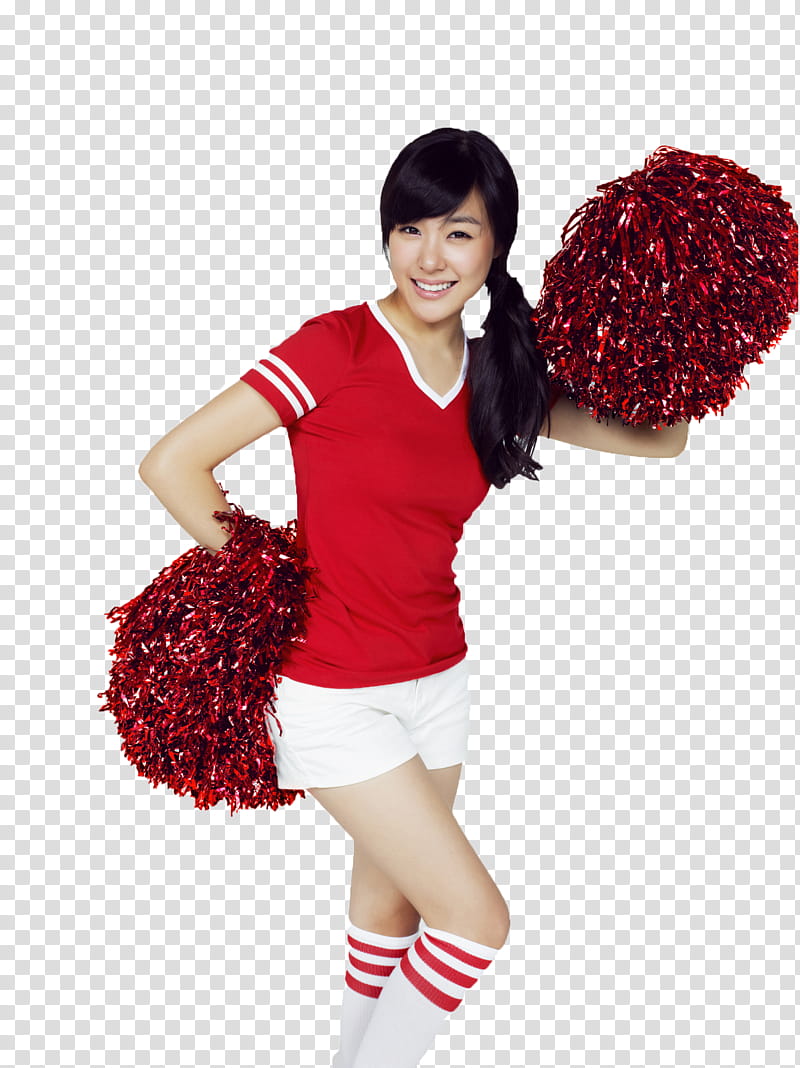 , woman holding two pompoms transparent background PNG clipart