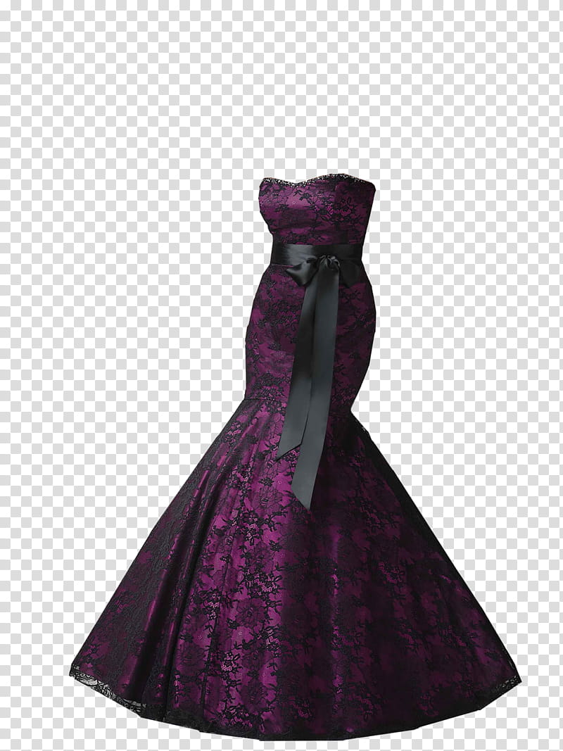 Black and Purple Mermaid Gown, women's purple and black floral strapless dress transparent background PNG clipart