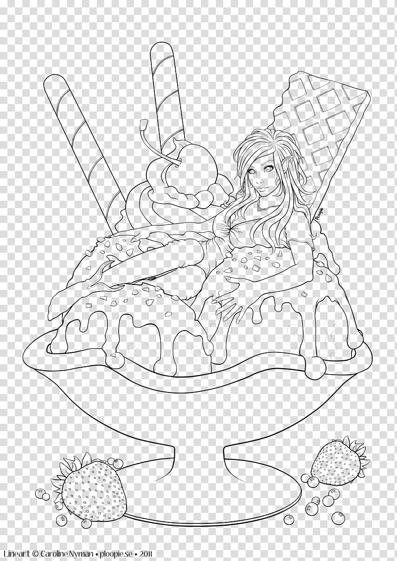 Ice cream, woman sitting on top of parfait illustration transparent background PNG clipart