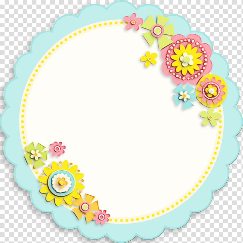 Floral Circle, Floral Design, Yellow, Point, Tableware, Dishware, Plate, Sticker transparent background PNG clipart