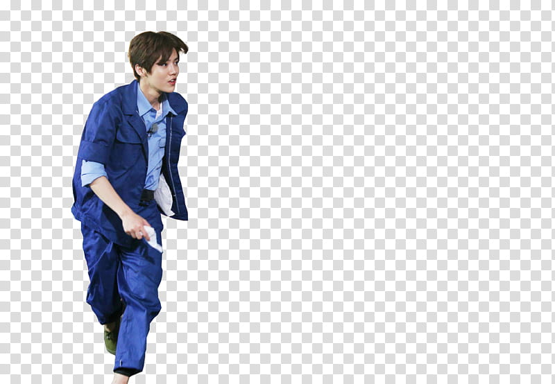 LUHAN Running Man season EP, man in blue jacket and blue pants running transparent background PNG clipart