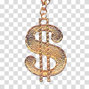 MONEY, gold-colored dollar sign pendant transparent background PNG clipart