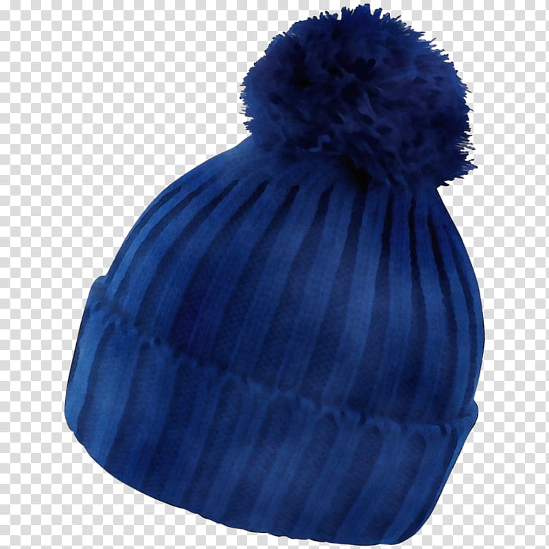 blue cobalt blue beanie clothing knit cap, Watercolor, Paint, Wet Ink, Bonnet, Pompom, Headgear, Electric Blue transparent background PNG clipart
