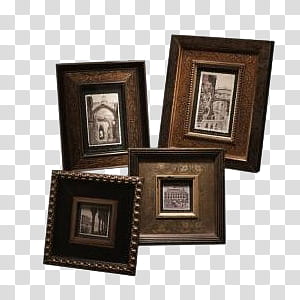 Old times , four assorted wooden frames transparent background PNG clipart
