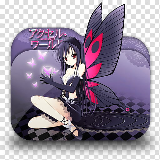 Accel World Anime Folder Icons, black haired girl fairy anime character illustration transparent background PNG clipart