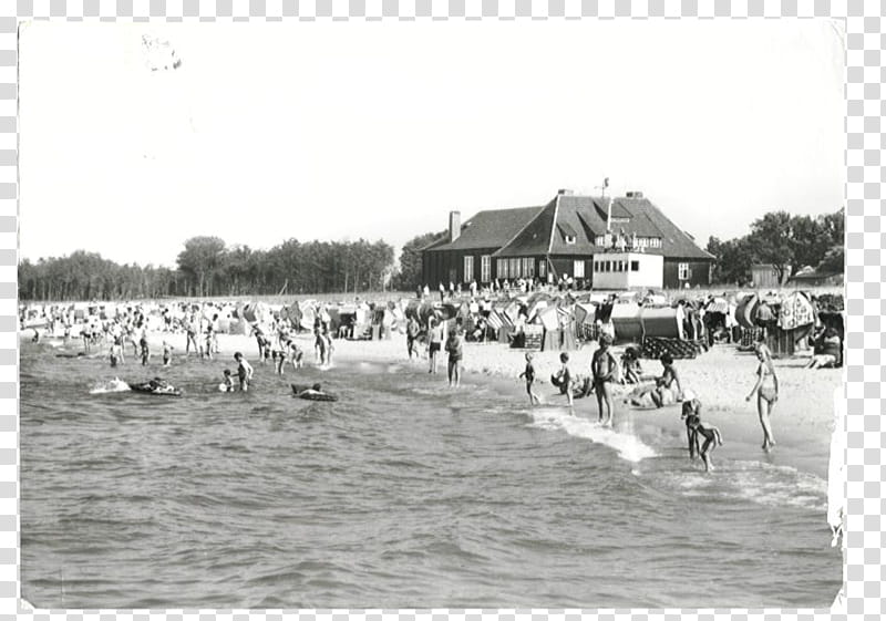 SET Postcards part, grayscale of people at the beach transparent background PNG clipart