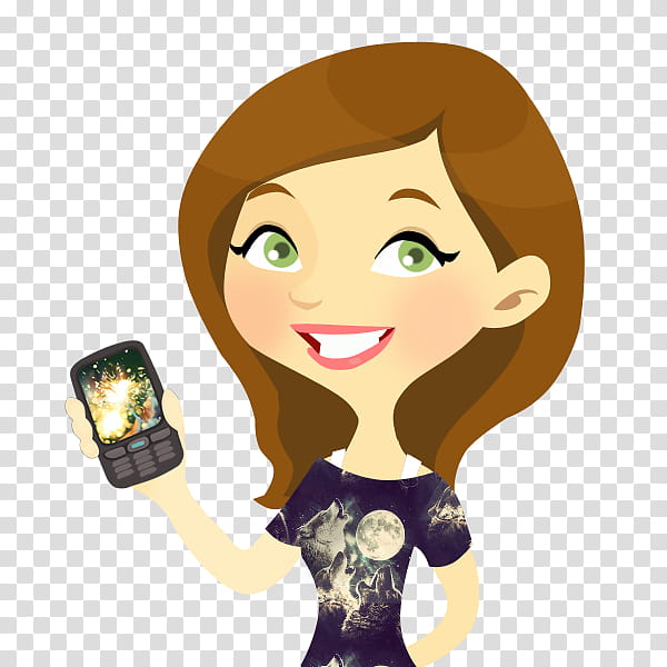 female anime character holding phone sticker transparent background PNG clipart