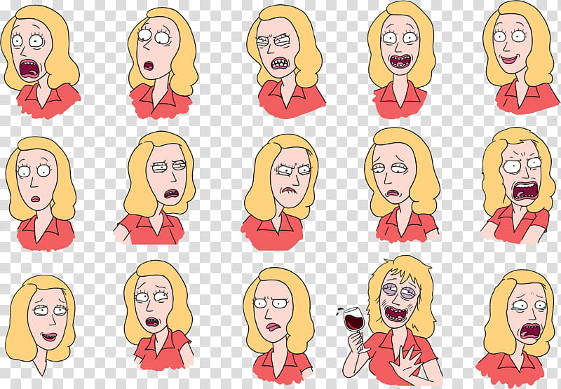 Rick and Morty HQ Resource , woman with different facial expression illustration transparent background PNG clipart