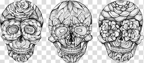 , white and gray sugar skull illustration transparent background PNG clipart