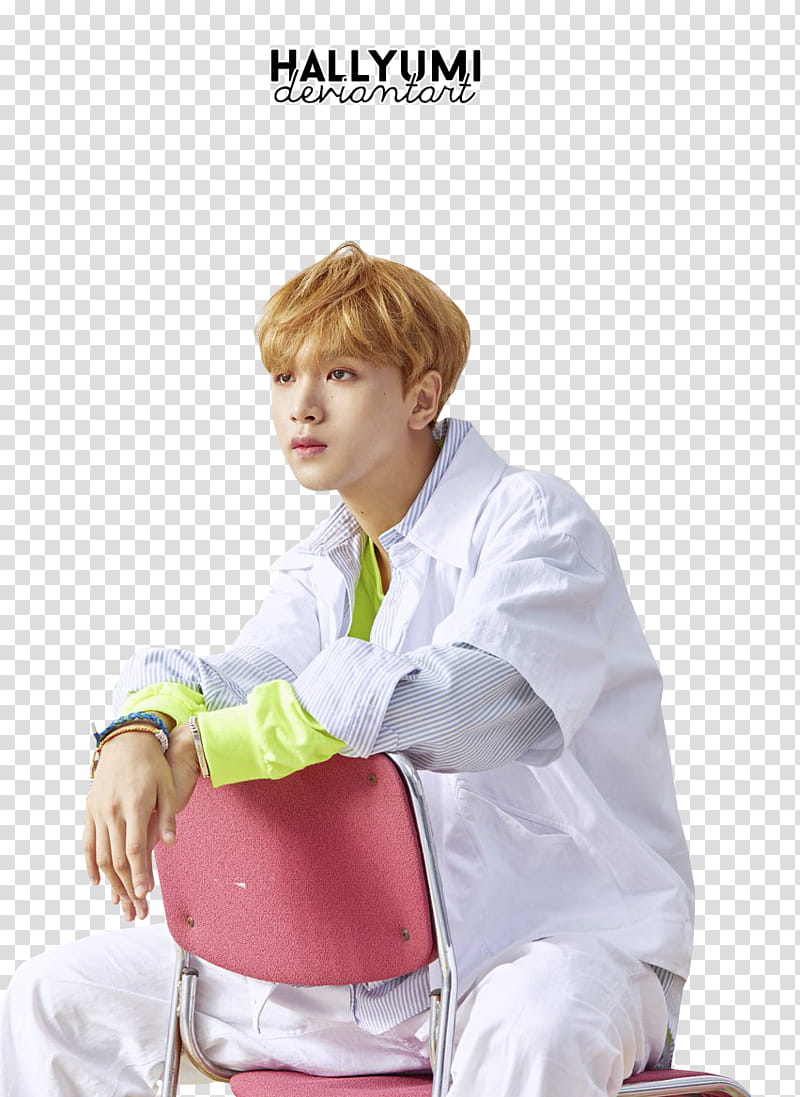 NCT DREAM WE GO UP, man sitting on red chair transparent background PNG clipart