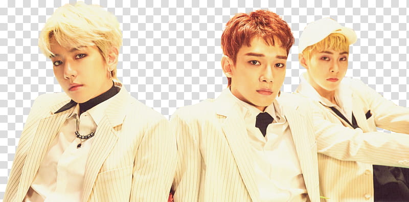 BaekHyun Blooming Day, three men wearing white suits transparent background PNG clipart