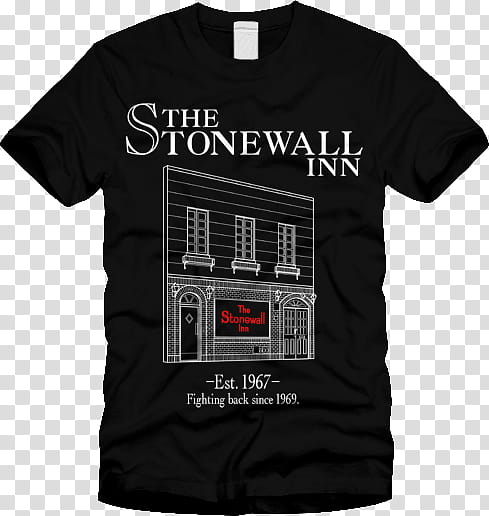Proud, The Stonewall Inn (Updated), black and white crew-neck t-shirt transparent background PNG clipart