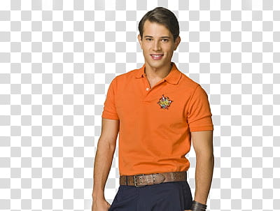 Grachi  Logo Grachi , smiling man wearing orange polo shirt and brown leather belt transparent background PNG clipart
