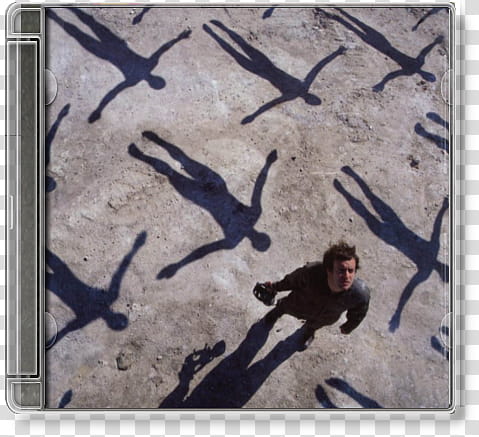 Album Cover Icons, muse . absolution, man wearing black standing on ground with shadows of flying people transparent background PNG clipart
