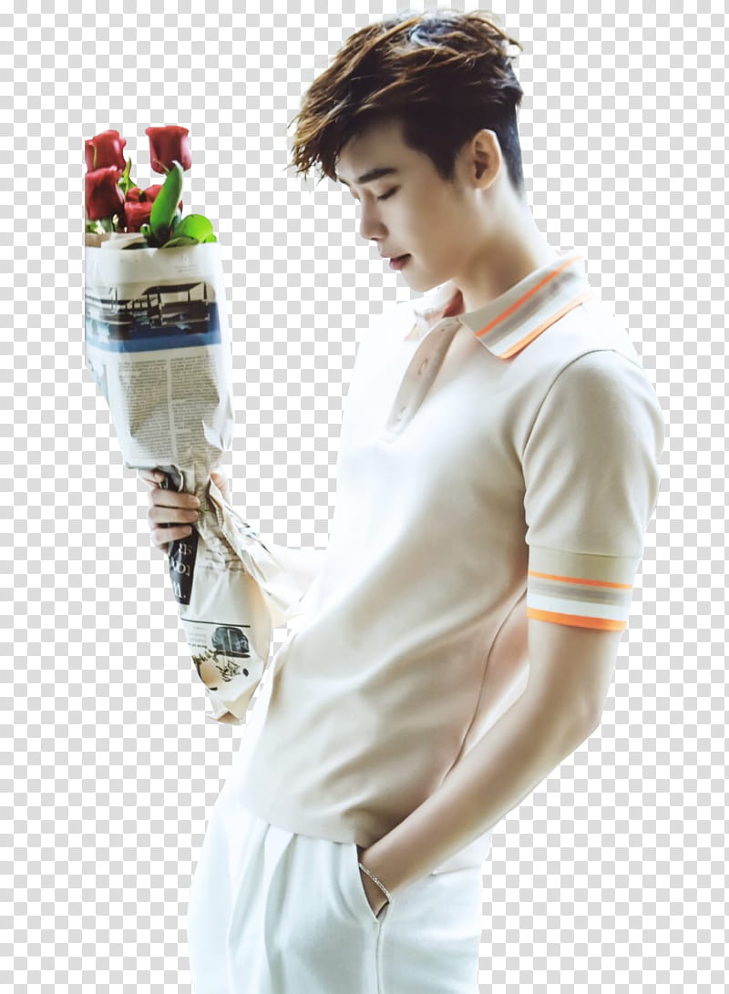 O Lee Jong Suk , man holding red roses transparent background PNG clipart