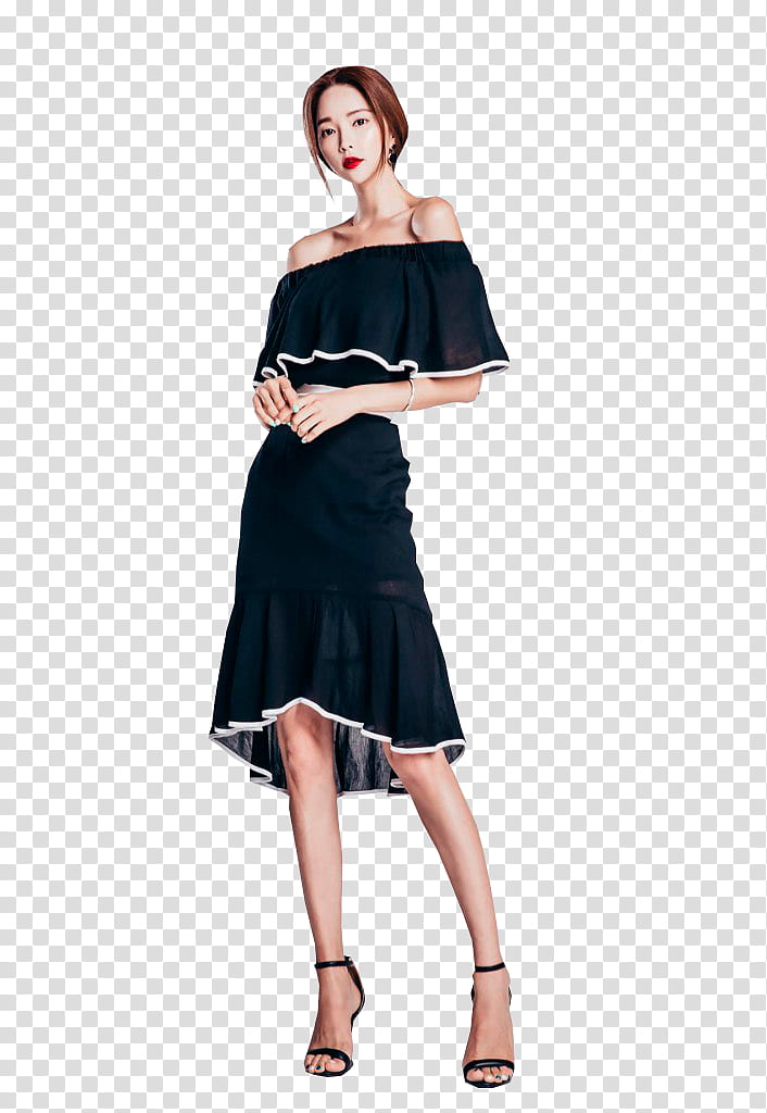 PARK SOO YEON, woman wearing green off-shoulder dress transparent background PNG clipart