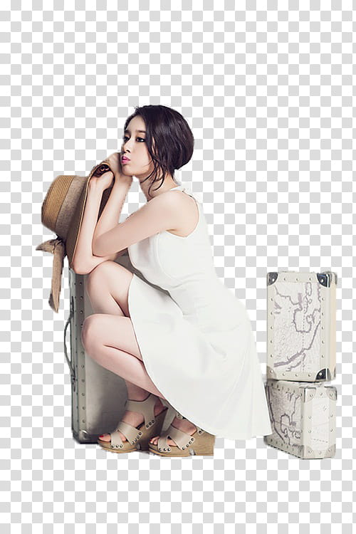  Ji Yeon, woman wearing white dress holing brown umbrella transparent background PNG clipart