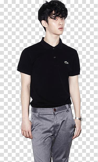 , man wearing black polo shirt and gray pants transparent background PNG clipart