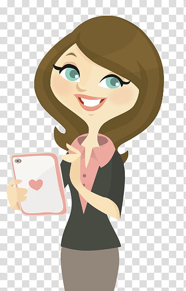 Creative Doll PSD, smiling woman holding white and pink heart card transparent background PNG clipart