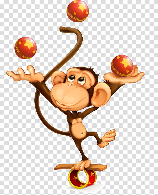 Circus, Monkey, Performance Artist, Juggling, Drawing, Cartoon, Smile transparent background PNG clipart