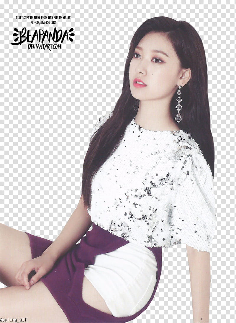 Choerry LOONA, woman wearing white top and purple skirt transparent background PNG clipart