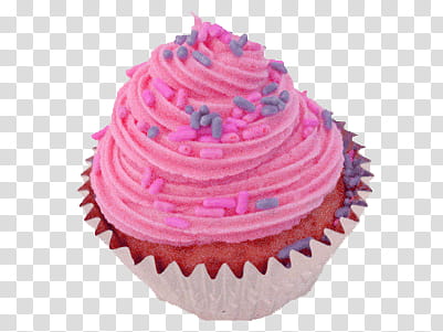 Aesthetic pink mega , pink frosted cupcake with pink and purple sprinkles transparent background PNG clipart