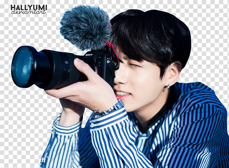 JungKook, person taking using DSLR camera transparent background PNG clipart