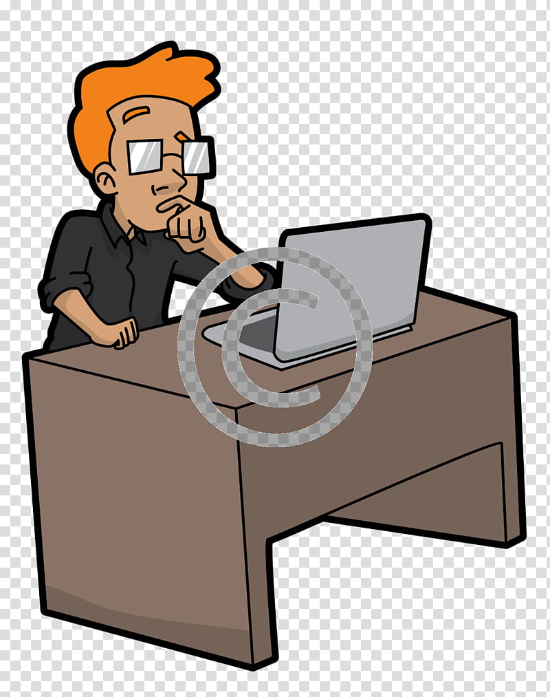 Man, Computer, Cartoon, Desk, Sitting, Thought, Job, Package Delivery transparent background PNG clipart